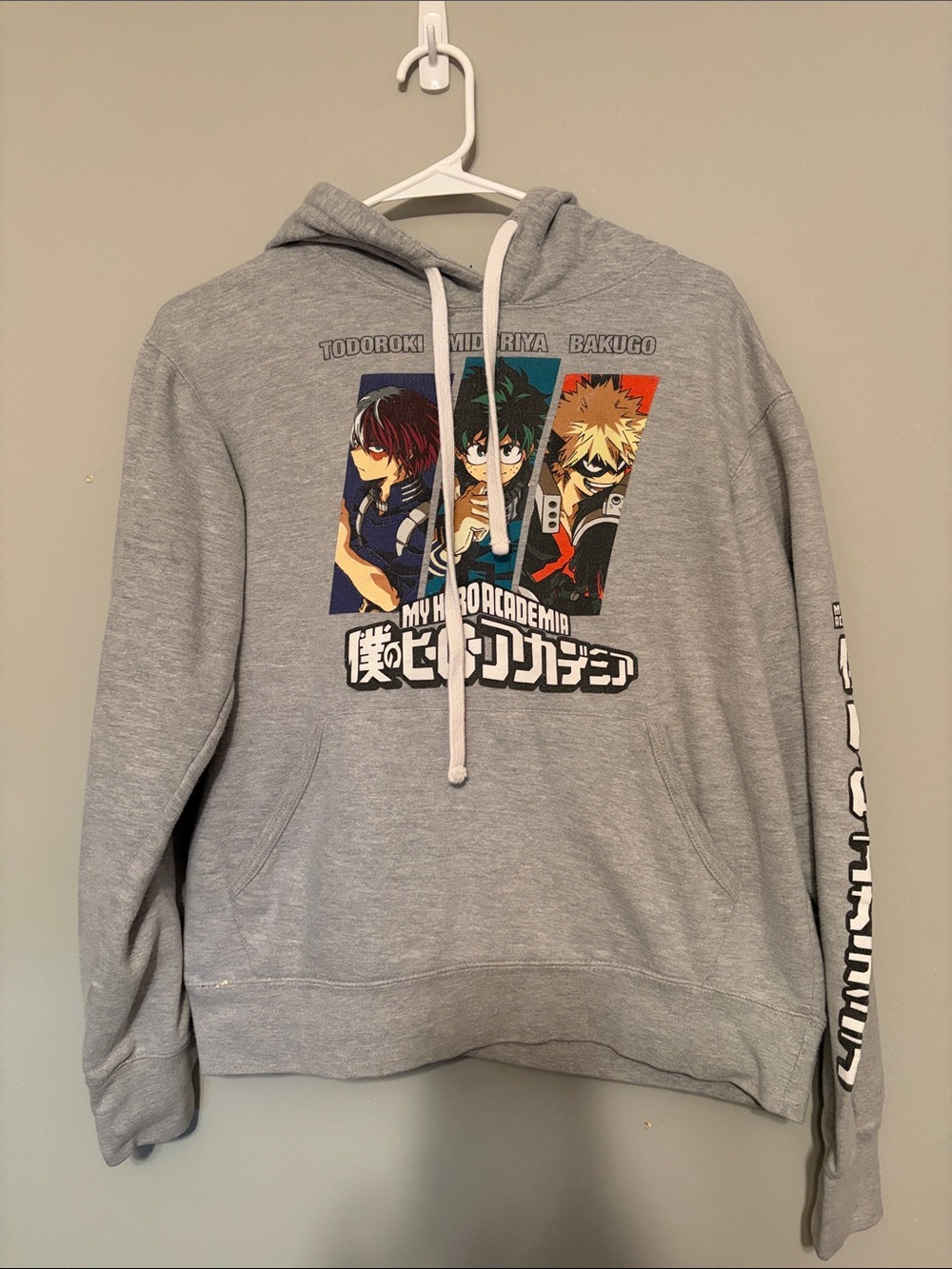 Men's Grey Anime Graphic Pullover Hoodie - My Hero Academia Design